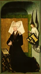 Guigone de Salins, épouse du donateur, chancelier Nicolas Rolin, en prière, du revers du polyptyque du Jugement dernier, vers 1445-50